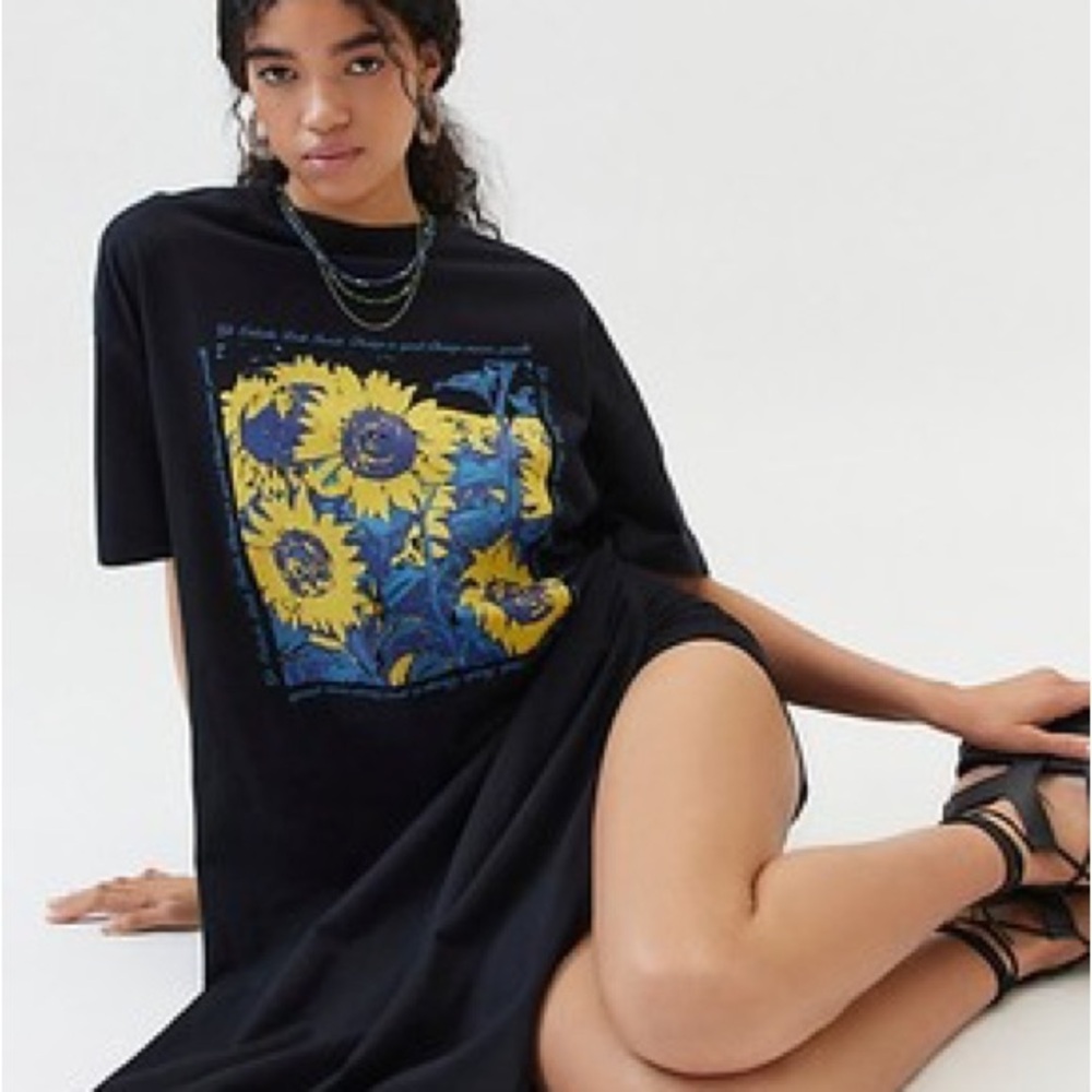 Urban Outfitters Black Maxi Dress with Sunflower Print